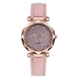 Casual Women Romantic Starry Sky Wrist Watch Leather Rhinestone Designer Ladies Clock Simple Dress