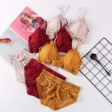 Women Lace Sets Sports Bra Ultrathin Panties Beauty Back Wrapped Chest Brassiere Lingerie Stretch Triangle Cup Padded Underwear