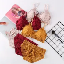 Women Lace Sets Sports Bra Ultrathin Panties Beauty Back Wrapped Chest Brassiere Lingerie Stretch Triangle Cup Padded Underwear