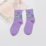 Japanese Kawaii Women Animals Cartoon Tube Socks Cute Egg Rabbit Panther Cotton Long Socks Female and Ladies Pink Milk White Sox