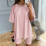 Women fashion casual solid two piece suit including belt New home loose Tops and Shorts suit 2020 Summer Tracksuit Lounge Wear