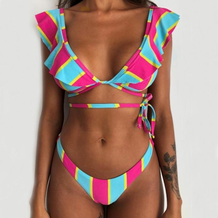 Rubylong 2019 Ruffles Bikini Women Sexy Vintage Swimsuit Brazilian Thong Bikini Set Female Retro Swimwear Push Up Bathing Suit