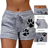 New Summer Fast Drying Drawstring cat paw print shorts Lace Up High Waist Elastic Cotton Short Women Beach Casual Sport Shorts