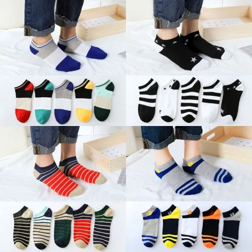 22 Styles 5 Pairs/lot Men Summer Cotton Socks Solid Color Striped Animals Ship Socks Fashionable Male Ankle Socks