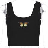 SEASONS Embroidery Butterfly Women Tank Tops Tees Summer Sleevless Casual Crop Top Ladies White Fashion Mini Vest 2020 ASVE80725