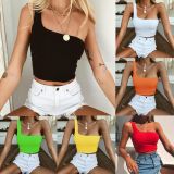 Sexy Women Cool Single One Shoulder Crop Tops Sleeveless Casual Tank Tops Summer Beach Crop Top Fashion Tank Vests 6 Colors