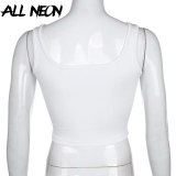 ALLNeon Punk Style Butterfly Embroidery Front White Tanks Tops Y2K Fashion Ribbed Backless Straped Cropped Tops E-girl Summer