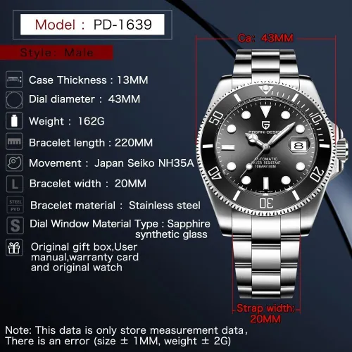 New  DESIGN 100m Waterproof Mechanical Watch NH35A Movement Classic Blue Dial Luxury Men Automatic Watches Stainless Steel