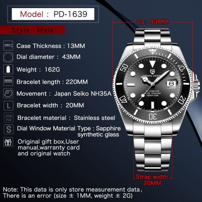 New  DESIGN 100m Waterproof Mechanical Watch NH35A Movement Classic Blue Dial Luxury Men Automatic Watches Stainless Steel