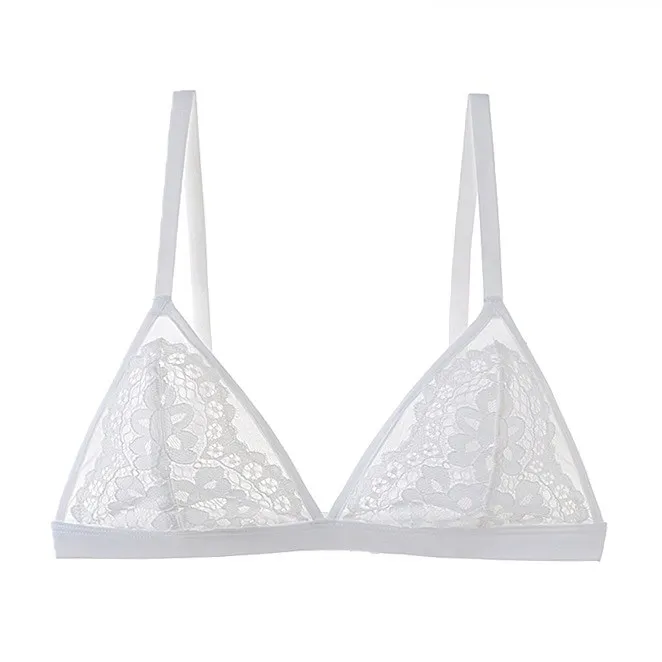 Hot Girls Lace Bra Sexy Embroidery Floral Translucent Bra Women Underwear White Black Bralette Wireless Seamless brassiere