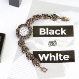Brand Women Ancient Gold Bracelet Luxury Watches Grey Rhinestone Ladies Quartz Wristwatch Casual Women Dress Colck