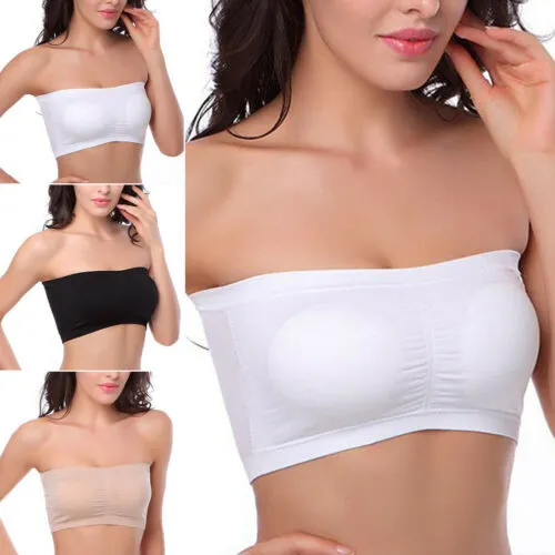 Double Layers Plus Size Strapless Bra Bandeau Tube Removable Padded Top Stretchy Summer Bra Size S-3XL