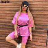 Rapwriter Solid Summer Oversized Tshirt And Shorts Two Piece Set Women Slim Shorts Long Tee Shirt Outfits Femme Biker Track Suit