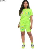 2019 Women new summer letter print short sleeve t-shirt knee length shorts suit two piece set sporting tracksuit outfit GL5249