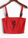 Fashion Women Sexy Hot Summer Buckle Vest Boob Tube Crop Top Bralet Sheer Dragon Embroidery Stylish Cami Tank Top
