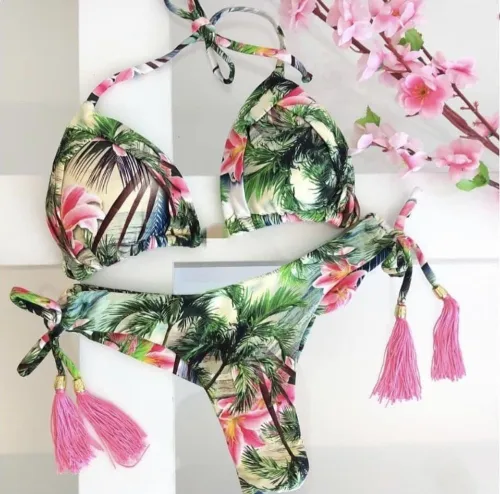 2020 Sexy Bandeau Bikini Print Women's Two-Piece Swimsuit Bikini One Shoulder Swimwear Brazilian Set