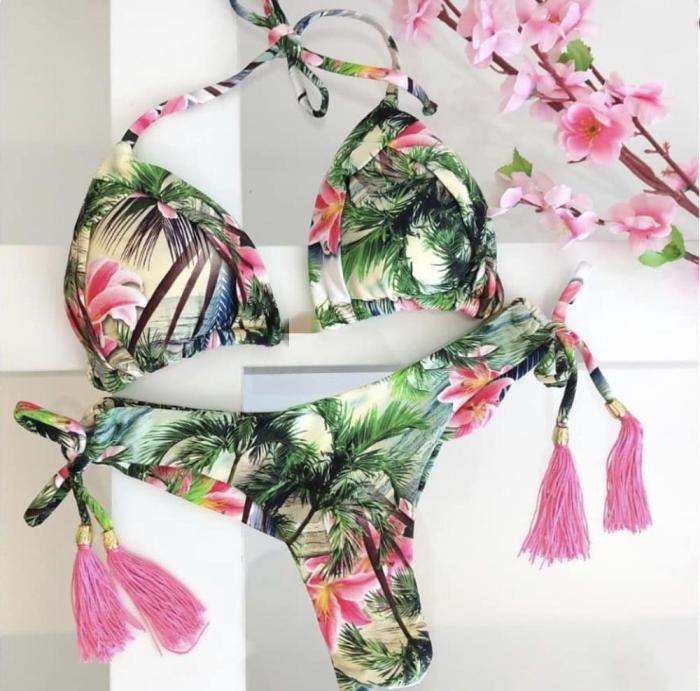 2020 Sexy Bandeau Bikini Print Women's Two-Piece Swimsuit Bikini One Shoulder Swimwear Brazilian Set