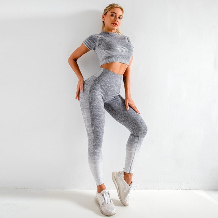 Women Seamless Gym Sets High Waist Gym Mesh Leggings Shirts Suit Long Sleeve Fitness Workout Sports Running Thin Sport Sets