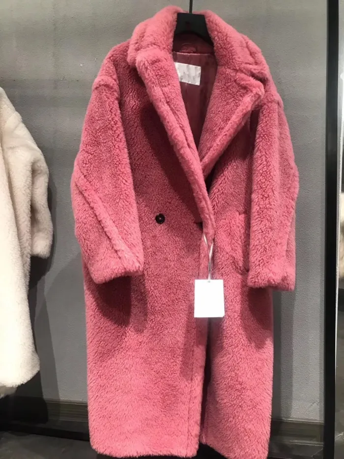 100% Alpaca Real Fur Coat Women Winter Suit Collar Long Nature Teddy Bear Fur Coats Overcoat Female Genuine Furs Jacket