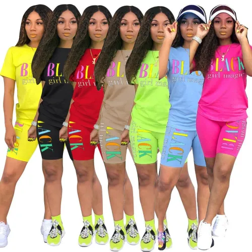 2019 Women new summer letter print short sleeve t-shirt knee length shorts suit two piece set sporting tracksuit outfit GL5249