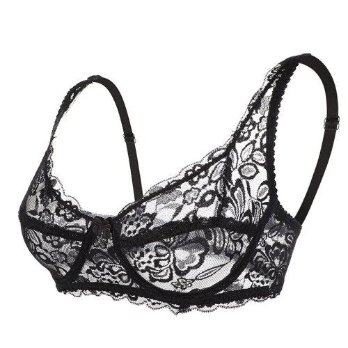 Yenlice 2020 Sexy Women Lace Gauze Bra Push Up 3/4 Cup Hook-and- Eye Breathable Ultra-thin Bra Lingerie Bralette Underwear New