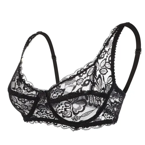 Yenlice 2020 Sexy Women Lace Gauze Bra Push Up 3/4 Cup Hook-and- Eye Breathable Ultra-thin Bra Lingerie Bralette Underwear New