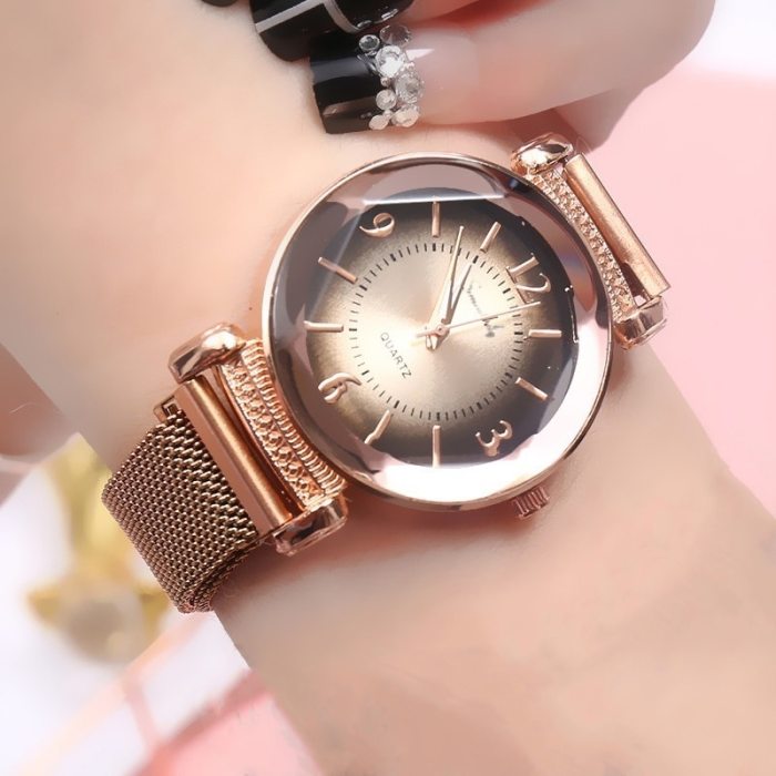 Luxury Fashion Women Watch Geometric Roman Numeral Quartz Ladies watch  Magnet Buckle Mesh Strap Wrist Watch