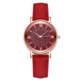 Dial Watches for Women Fashion Roman Scale Rhinestone Leather Ladies Quartz Watch Female Wrist Watch