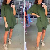 Casual solid outfits women's two piece suit with belt Home loose sports tracksuits fashion bicycle suit summer hot 2020