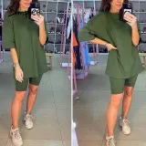 Casual solid outfits women's two piece suit with belt Home loose sports tracksuits fashion bicycle suit summer hot 2020