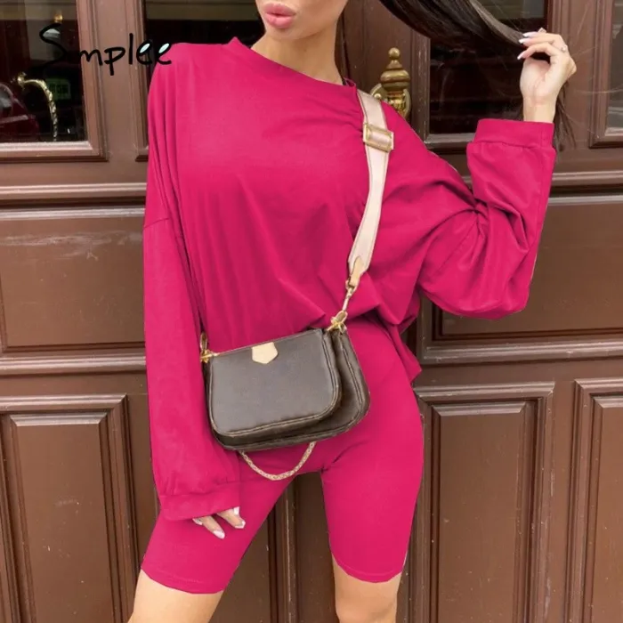 Casual solid outfits women's two piece suit with belt Home loose sports tracksuits fashion bicycle suit summer hot 2020