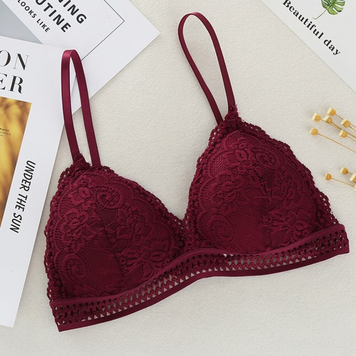 Thin French Style Bralette Lace Wireless Triangle Cup Women Lingerie Soft Bra Seamless Underwear Deep V Girls