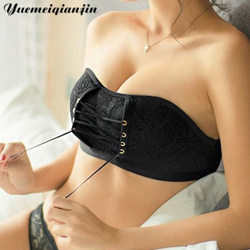 Women Lace Strapless Bra For Dress Super Push Up Invisible Backless Criscross Bra Small Breast Sexy Brassiere