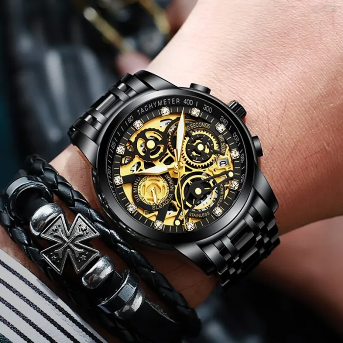 Masculino Sports Fashion Wristwatches Men's Gold Chronograph Luxury Quartz Watches Gold Men Wristwatch For Bussiness Man