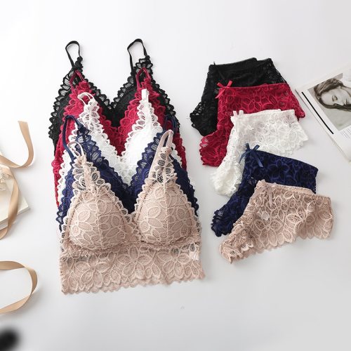Women Lace Bra & Brief Sets Seamless Underwear Backless Vest Sexy Padded Bralette Lingerie Ultrathin Bra Sets Female Intimates