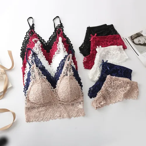 Women Lace Bra & Brief Sets Seamless Underwear Backless Vest Sexy Padded Bralette Lingerie Ultrathin Bra Sets Female Intimates