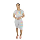 2019 Women new summer letter print short sleeve t-shirt knee length shorts suit two piece set sporting tracksuit outfit GL5249
