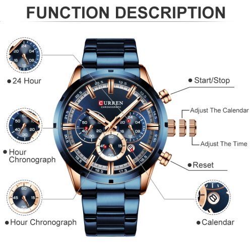 New Sport Men's Clock Stainless Steel Top Brand Luxury Watch Chronograph Quartz Watch Men