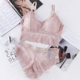 Fahion V-Neck Lace Gathered Bra Set Female Wrapped Chest Women Lace Bras With Briefs