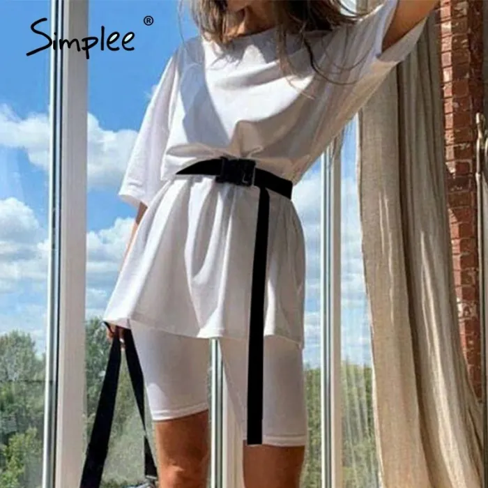 Casual solid outfits women's two piece suit with belt Home loose sports tracksuits fashion bicycle suit summer hot 2020
