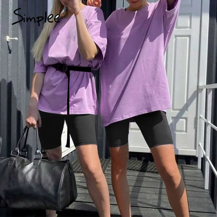 Casual solid outfits women's two piece suit with belt Home loose sports tracksuits fashion bicycle suit summer hot 2020