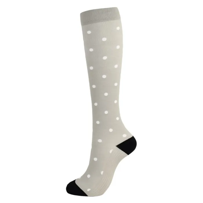 Compression Socks Men Women Nylon Yarn Outdoor Sports High Long Tube Stockings Running Socks Happy Dot Marathon Unisex Fun