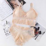 Fahion V-Neck Lace Gathered Bra Set Female Wrapped Chest Women Lace Bras With Briefs