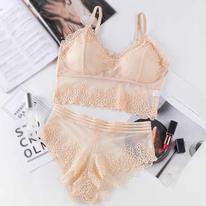 Fahion V-Neck Lace Gathered Bra Set Female Wrapped Chest Women Lace Bras With Briefs