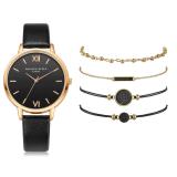 5pcs Set Top Style Fashion Women's Luxury Leather Band Analog Quartz WristWatch Ladies Watch Women Dress  Black Clock