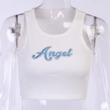SEASONS Embroidery Butterfly Women Tank Tops Tees Summer Sleevless Casual Crop Top Ladies White Fashion Mini Vest 2020 ASVE80725