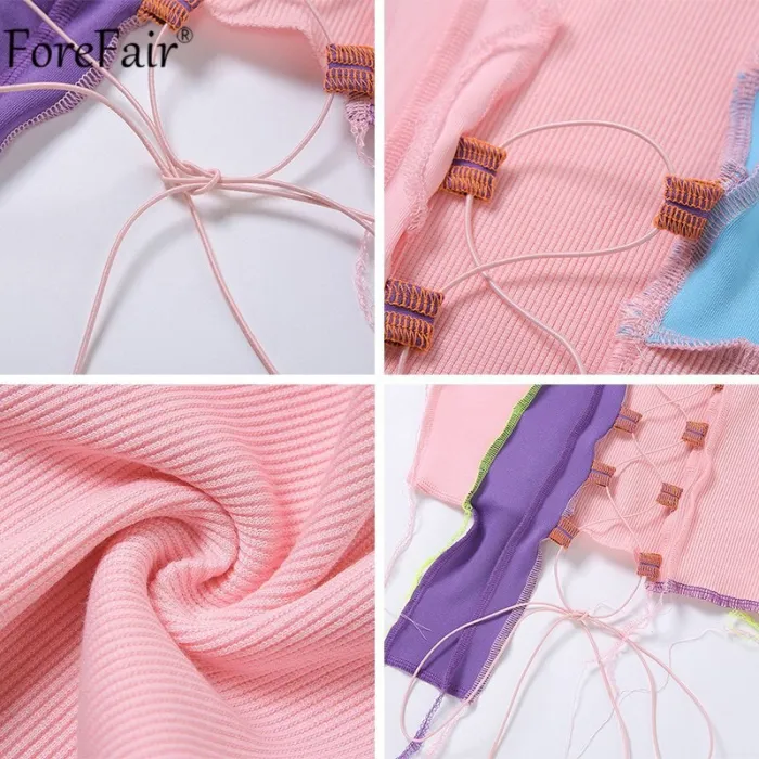 Forefair 2020 Summer Patchwork Sleeveless Crop Top Bandage Sexy Women Hollow Out Party Cami Colorful Tank Tops