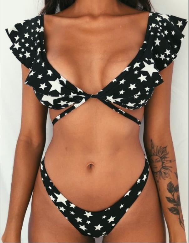 Rubylong 2019 Ruffles Bikini Women Sexy Vintage Swimsuit Brazilian Thong Bikini Set Female Retro Swimwear Push Up Bathing Suit