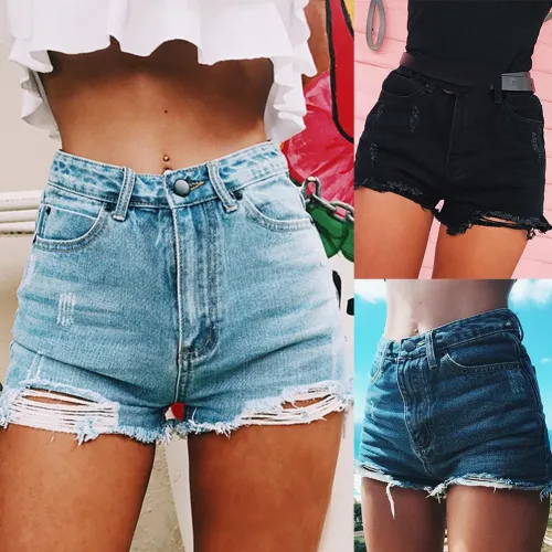 Fashion Ripped Frayed Hole Denim Shorts Summer Women High Waist Jeans girl Hot shorts Denim Shorts Summer Women High Waist Jeans