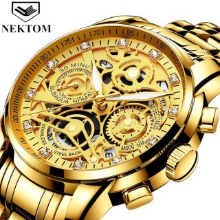 Masculino Sports Fashion Wristwatches Men's Gold Chronograph Luxury Quartz Watches Gold Men Wristwatch For Bussiness Man